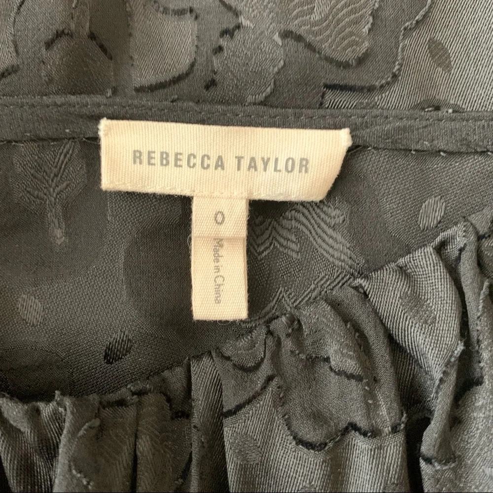Rebecca Taylor Satin Jacquard Ruffle Top Blouse sz 0 XS - Picture 10 of 14